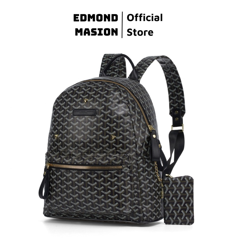 Balo EDMOND MASION MONOGRAM SS1 trắng tặng ví keychain và cardholder size  M/L balo cặp túi EDM