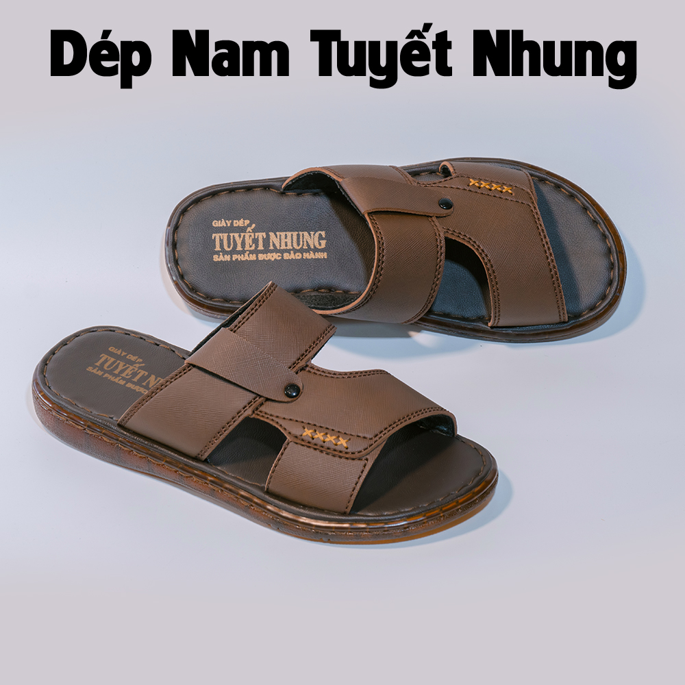 Dép nam quai ngang khâu viền đế nhựa bản may chéo màu nâu đỏ/đen/vàng cao 2cm MS06