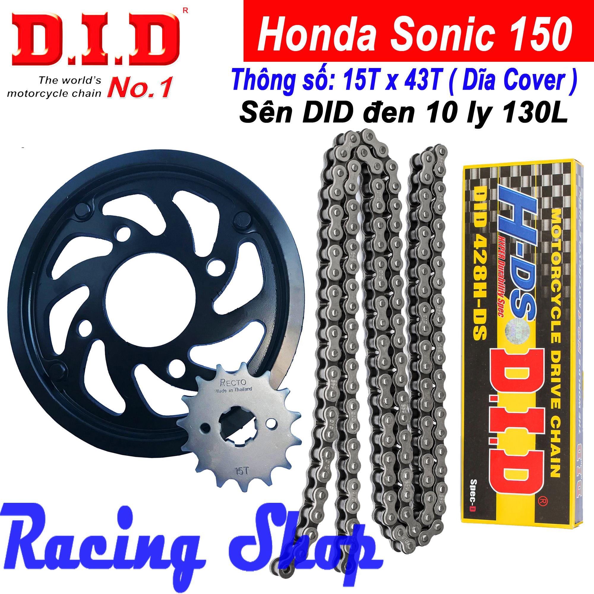 Nhông sên dĩa honda sonic, winner 15tx43t sên đen 10ly 130l did thái lan