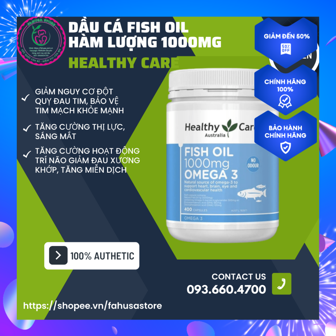 Dầu cá tự nhiên Fish Oil Omega 3 Healthy care hỗ trợ xương khớp sáng mắt