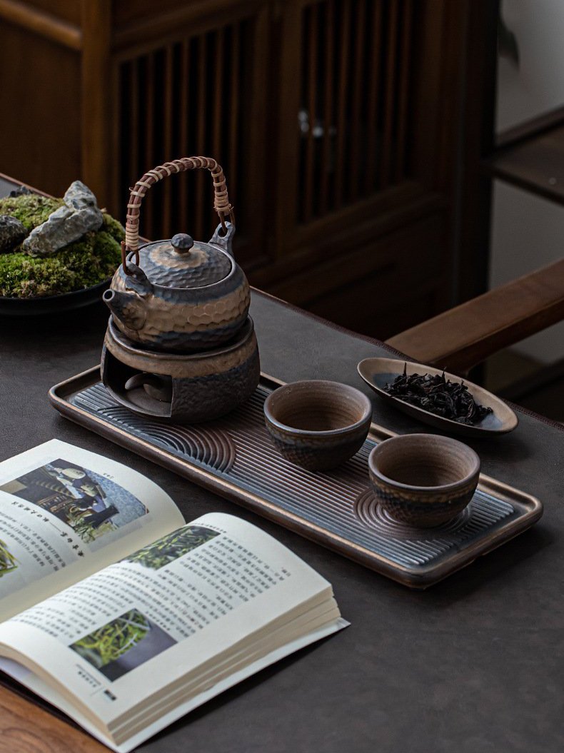 Bộ ấm trà gốm sứ đốt nến cao cấp làm thủ công có tay cầm kiểu Nhật cổ điển (tặng kèm 5 viên nến siêu thơm)