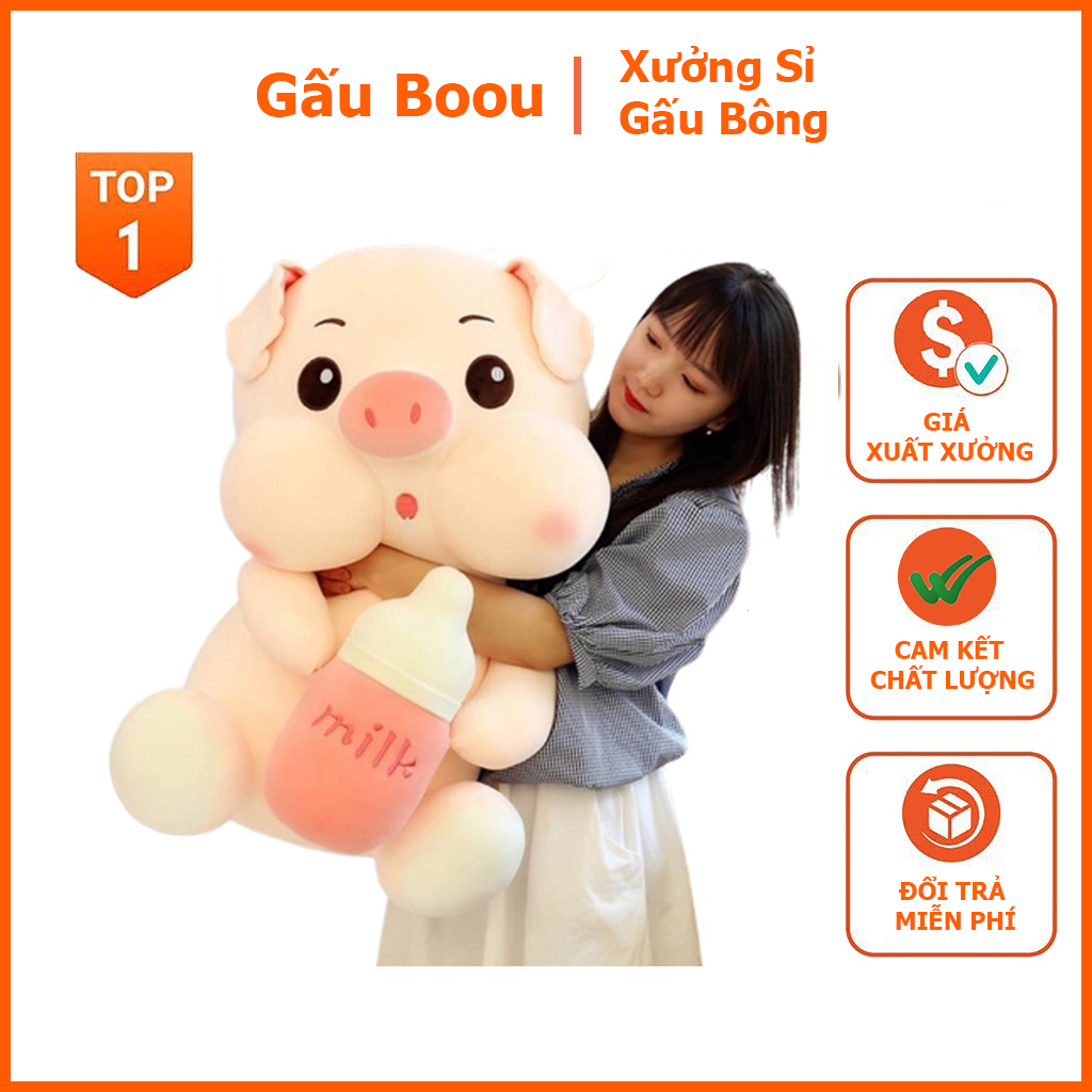 _ gấu bông heo ôm bình sữa lợn bú bình sữa gối ôm hình thú nhồi bông cao cấp mềm mịn siêu cute, gấu bông cao cấp , heo ôm cute , heo ôm bình sữa cute chất lượng cao - gấu boou