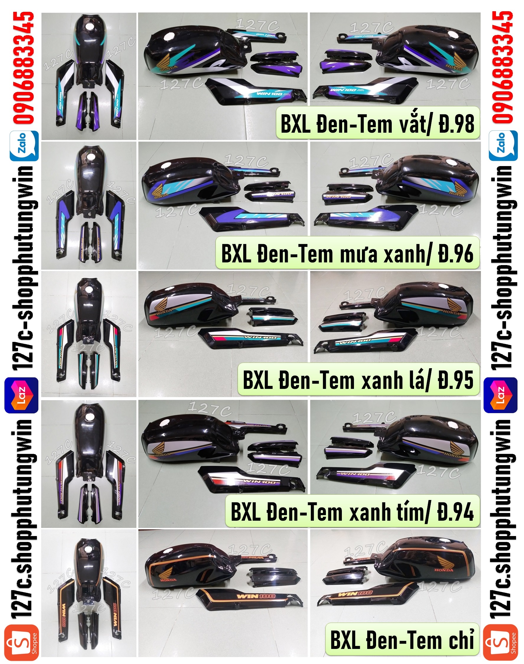 [HCM] Combo bộ Bình xăng lớn & Cốp lớn + nhỏ Win 100cc (Đen/ Đỏ)