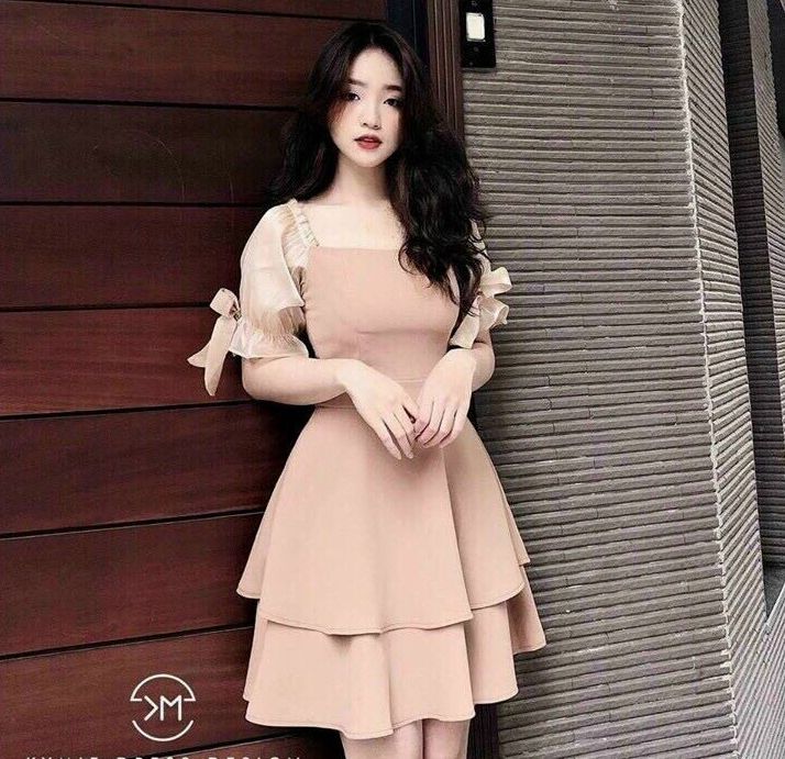 Đầm Váy Cổ Vuông 2 Tầng Phối Tay Voan Kết Nơ ( Có Mút Ngực ) Thiết Kế Sang Chảnh Đi Làm Công Sở, Đi Chơi Du Lịch Cực Xinh Đẹp Beta Fashion, Free Size (40-55) Ký Mặc Vừa Nha