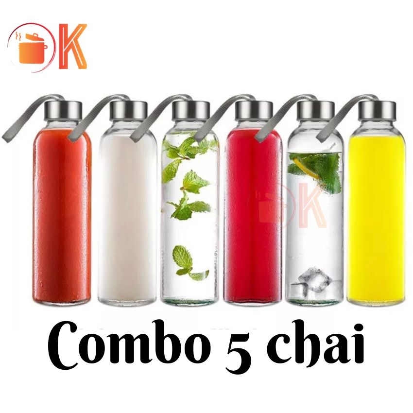 Chai thủy tinh tròn 300ml nắp dây xách