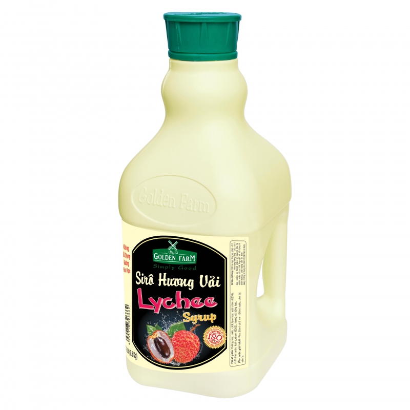 Siro Golden Farm Chai nhựa hương vải 2L syrup pha chế, trà, trà sữa, si rô