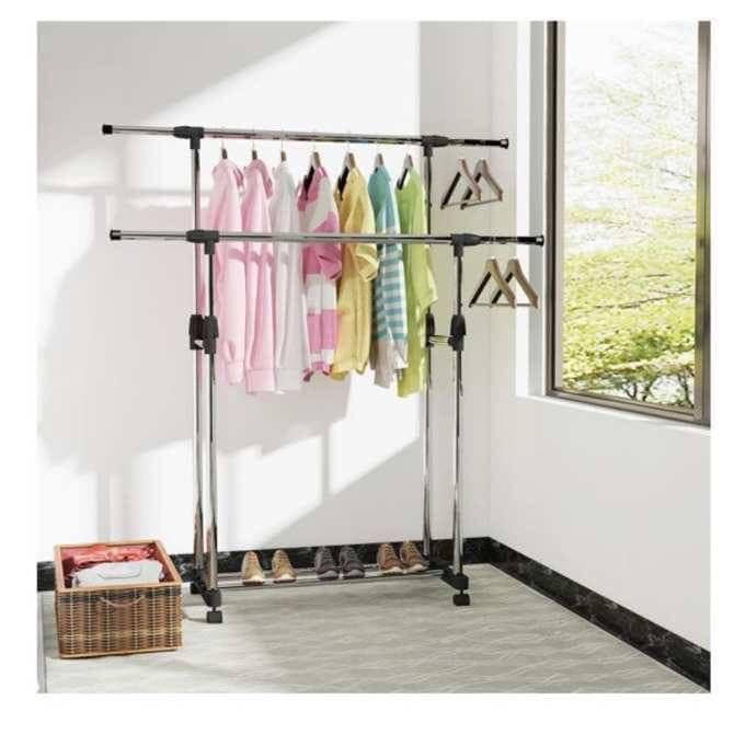 Giàn Phơi Đôi Treo Quần Áo Inox 2 Tầng Thông Minh, Giàn Phơi Quần Áo Inox Cao Cấp, Cây Treo Quần Áo Đa Năng