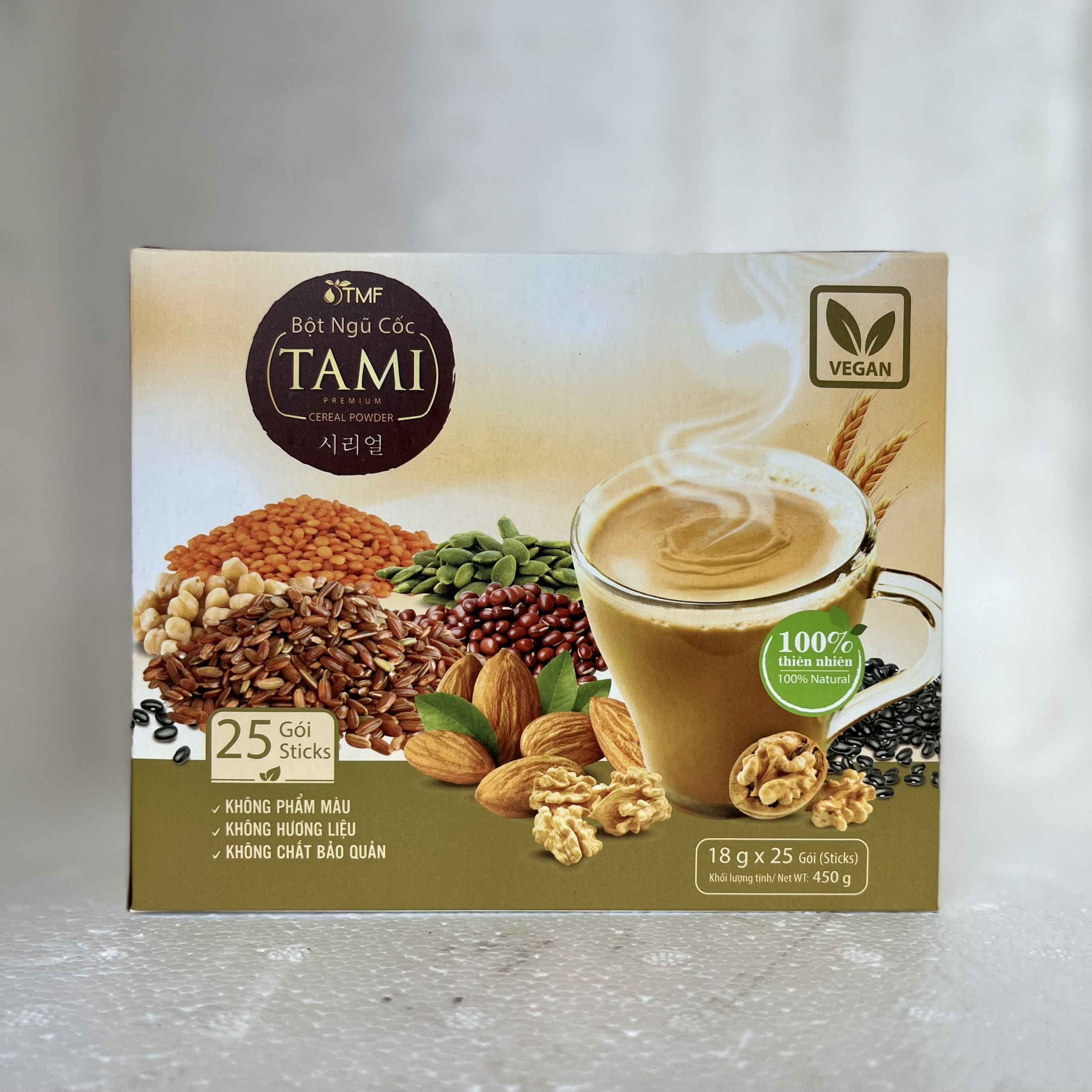 Bột ngũ cốc dinh dưỡng không đường/có đường Tami hộp giấy 450gr
