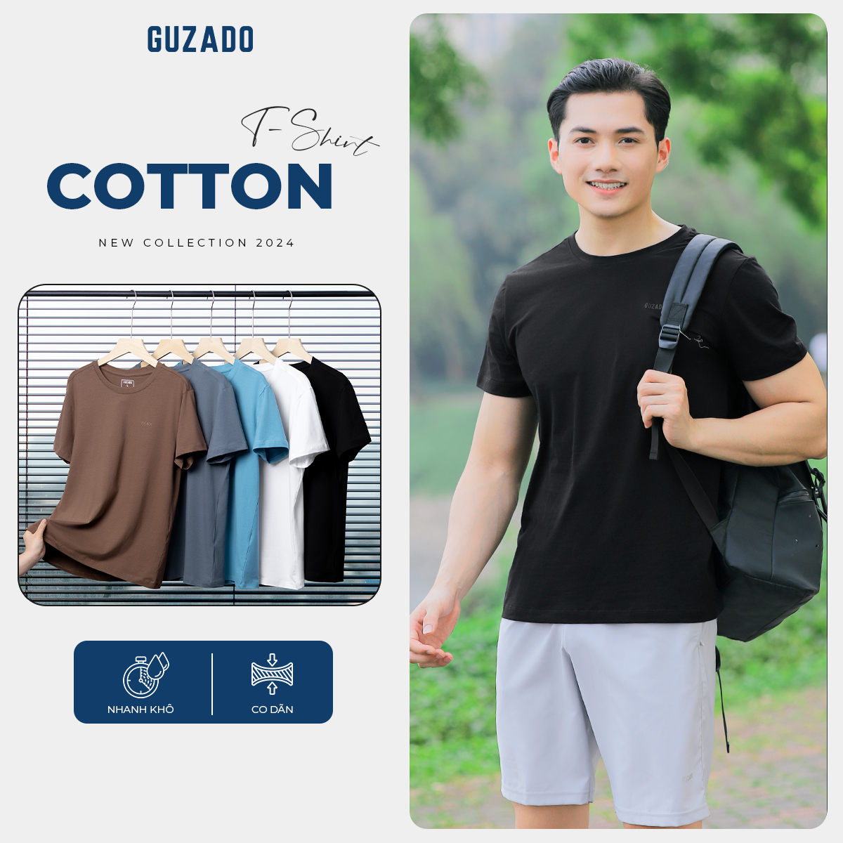 [MUA 3 GIẢM 15% SALE CUỐI THÁNG 6] Áo Thun Nam Ngắn Tay Guzado, Chất Liệu Cotton Chuẩn, Thấm Hút Cực Tốt, Hàng May Kỹ GTS03