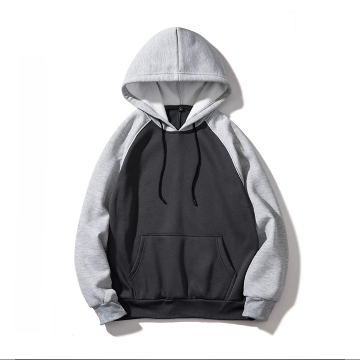 Áo Hoodie Phối Tay Unisex Màu Xám