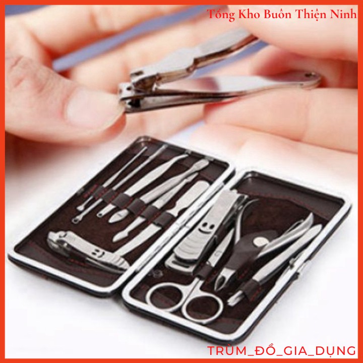Bộ bấm móng tay 12 món ,bộ dụng cụ chăm sóc móng tay 12 món ,bộ kiềm cắt, bấm móng tay inox 12 món full box hộp da sang trọng