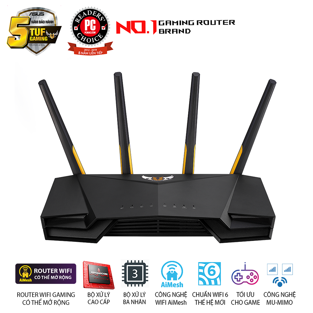Asus tuf gaming ax3000 wifi ax3000 2 băng tần, router wifi gaming có thể mở rộng, wifi 6 , aimesh wifi mesh, mu-mimo, aiprotection, usb 3.1