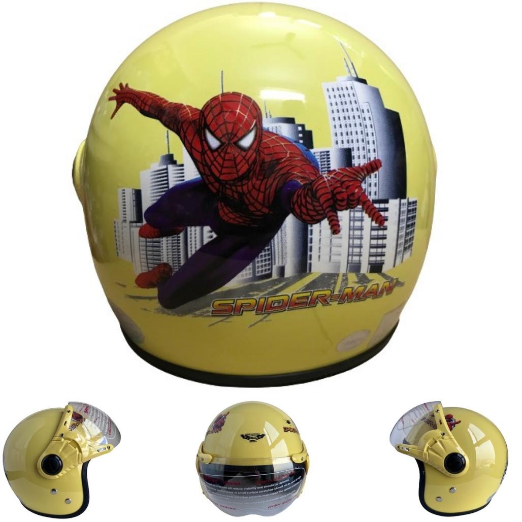 Mũ bảo hiểm trùm 3/4 đầu dành cho bé từ 4 đến 8 tuổi - Bktec - BK32 tem Spider Man - Vòng đầu 50-52cm - Phù hợp với bé nặng DƯỚI 25kg - Hàng chính hãng - Bảo hành 12 tháng