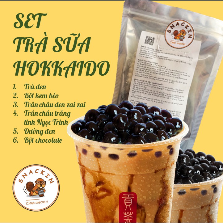 Set Làm Trà Sữa Hokkaido Trân Châu Chocolate, Nguyên Liệu Tự Làm Đồ Uống, Ăn Vặt Snackin