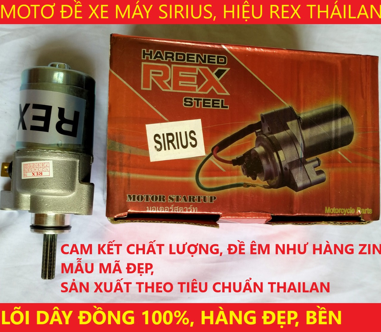 [REX-Thai] Củ đề (motor đề) xe Sirius hiệu REX Thailan chất lượng, lõi dây đồng, trục 2 bạc đạn giúp đề êm.