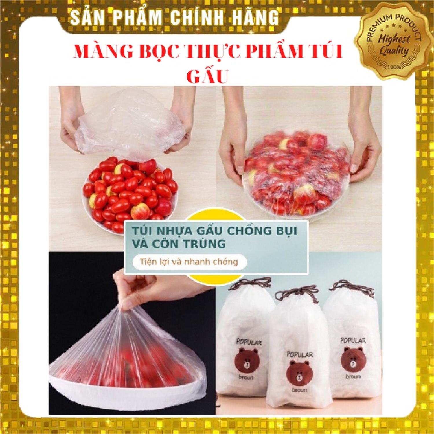 Set 100 màng bọc thực phẩm gấu