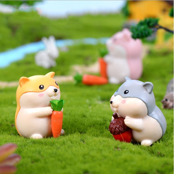 Combo 04 chuột Hamster dễ thương trang trí tiểu cảnh, bonsai, móc khóa, DIY
