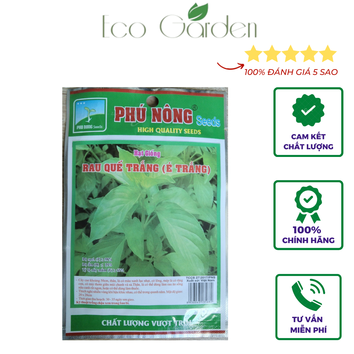 Hạt Giống Rau Quế Trắng (É Trắng) Phú Nông - 1g