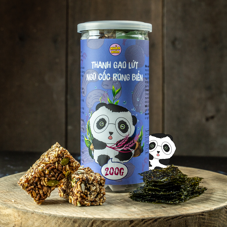 Thanh Cơm Gạo Lứt Sấy Ngũ Cốc Nhằm Nhăm 3Con Gấu Bánh Dinh Dưỡng, Granola, Gạo Lứt Rong Biển, Tiện Lợi 8 Thanh 200G