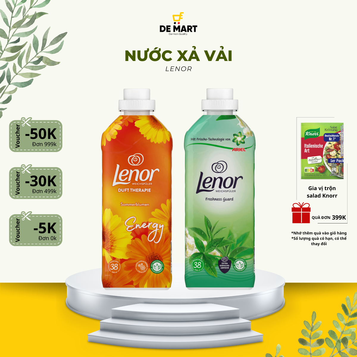 Nước xả vải đậm đặc làm mềm, chống khô xơ vải, thơm lâu, LENOR chai 800ml