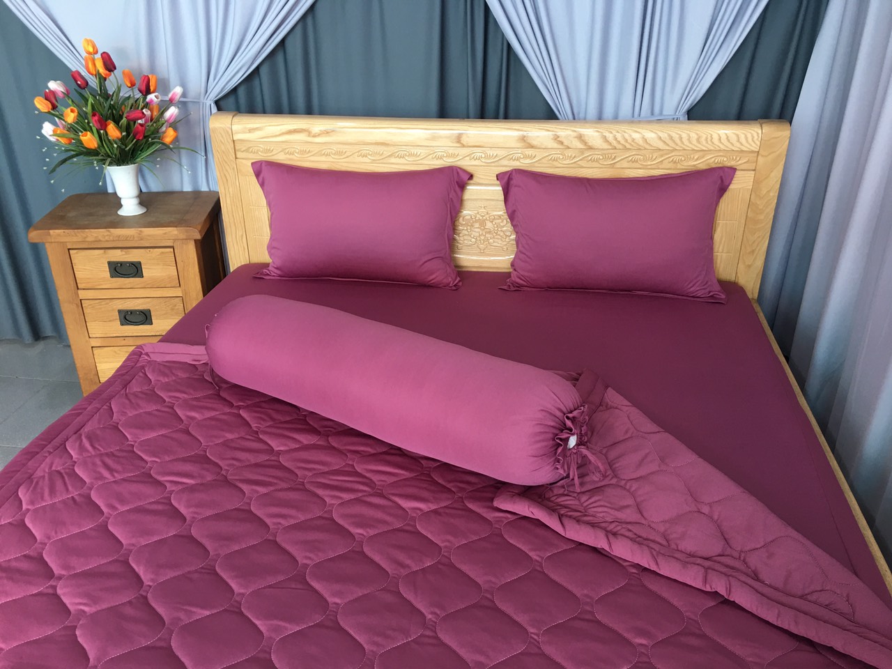 Bộ Ga Gối 4 Món Thun Lạnh Hàn Quốc Màu Ruốc - Chăn Ga Gối Thun Lạnh Hàn Quốc