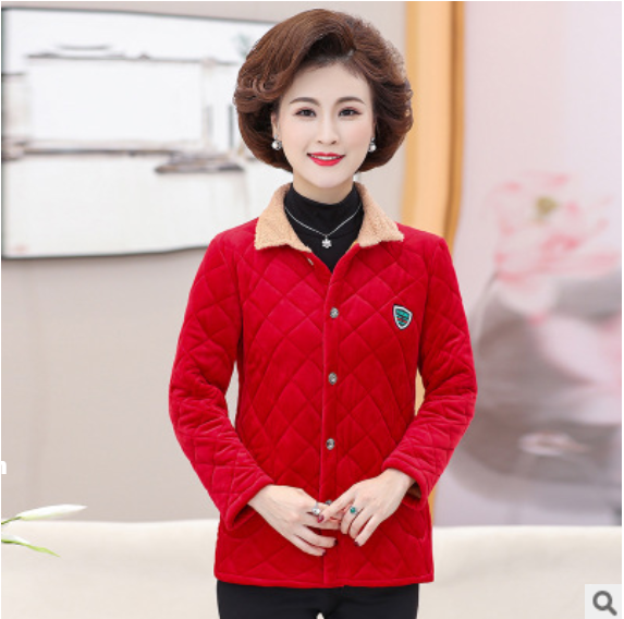 Áo khoác nhung lót lông nữ trung niên dáng ngắn