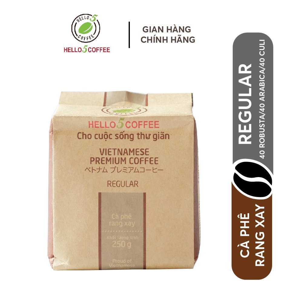Cà phê nguyên chất rang xay hello 5 coffee regular - gói 250g