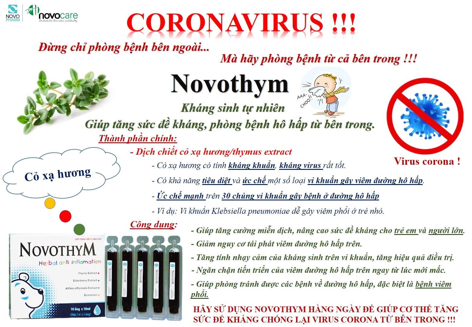 Novothym – kháng sinh tự nhiên, giúp tăng cườn sức đề kháng, phòng bệnh hô hấp từ bên trong !