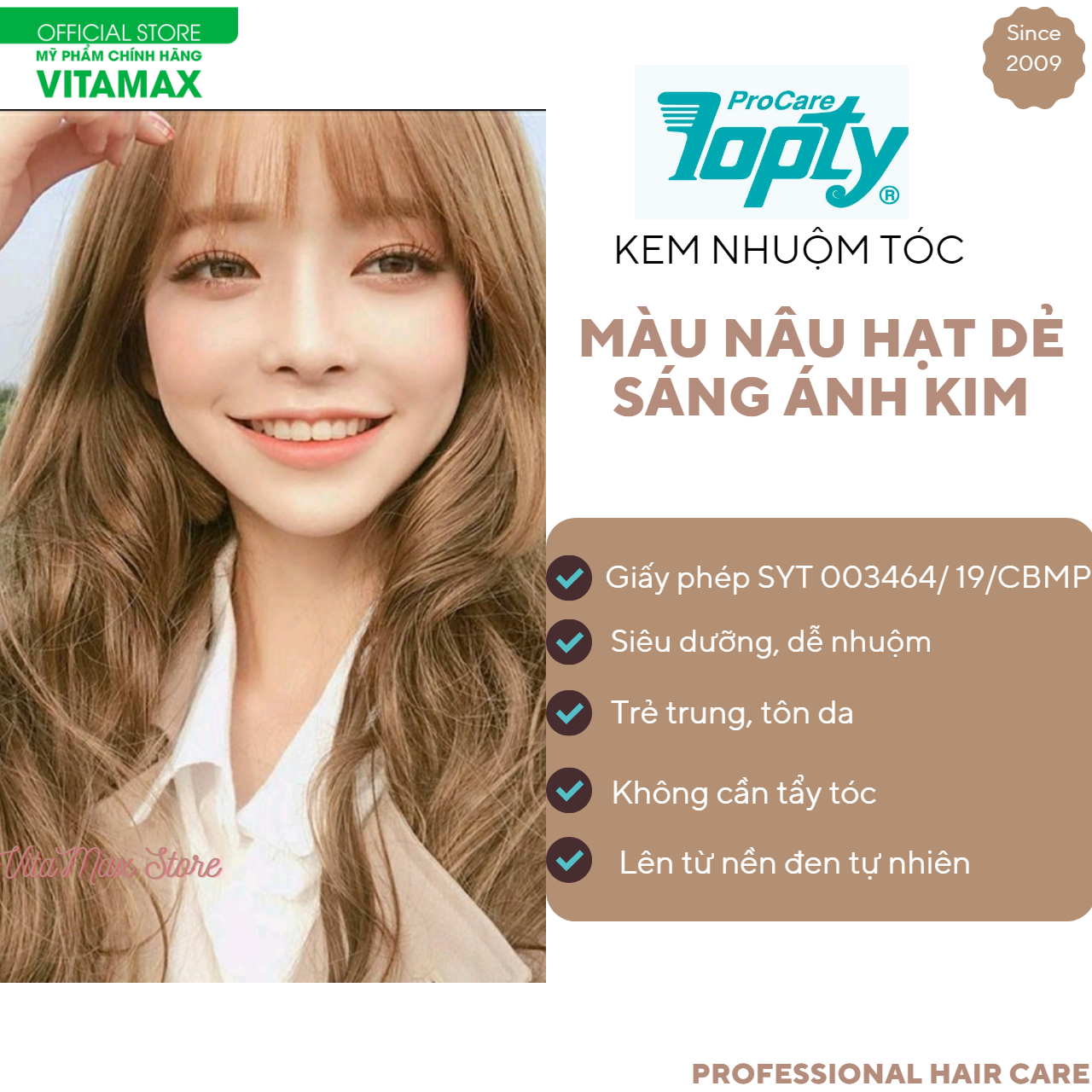 Kem Nhuộm Tóc THẢO DƯỢC màu NÂU HẠT DẺ SÁNG ÁNH KIM TOPTY 8/41-KHÔNG CẦN TẨY TÓC-LÊN MÀU CHUẨN-SIÊU BÓNG MƯỢT
