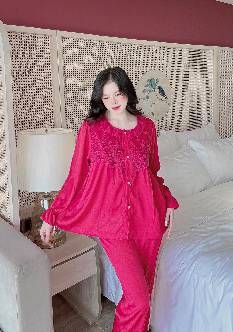 Sét bộ satin lụa tay dài tiểu thư siêu sang chảnh.