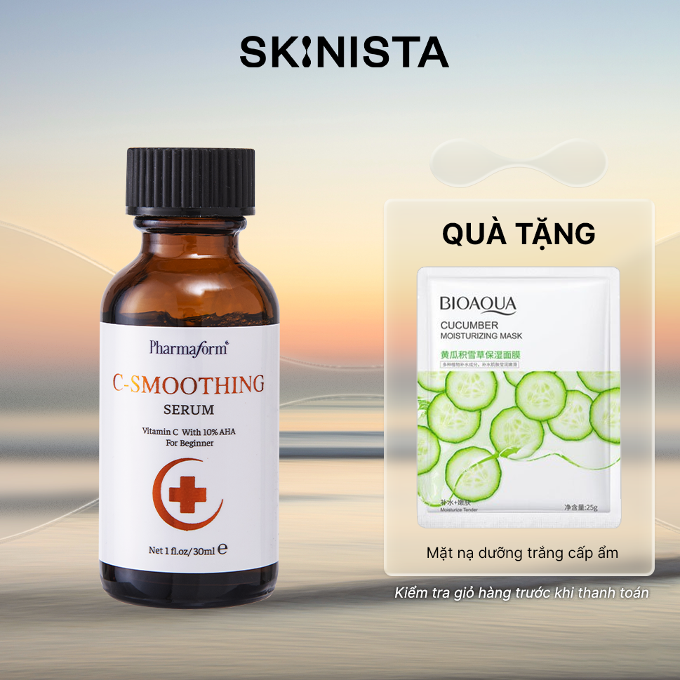 Serum trắng da, tẩy tế bào chết, giảm thâm mụn, chống lão hóa pharmaform vitamin c + aha 10% c-smoothing 20ml