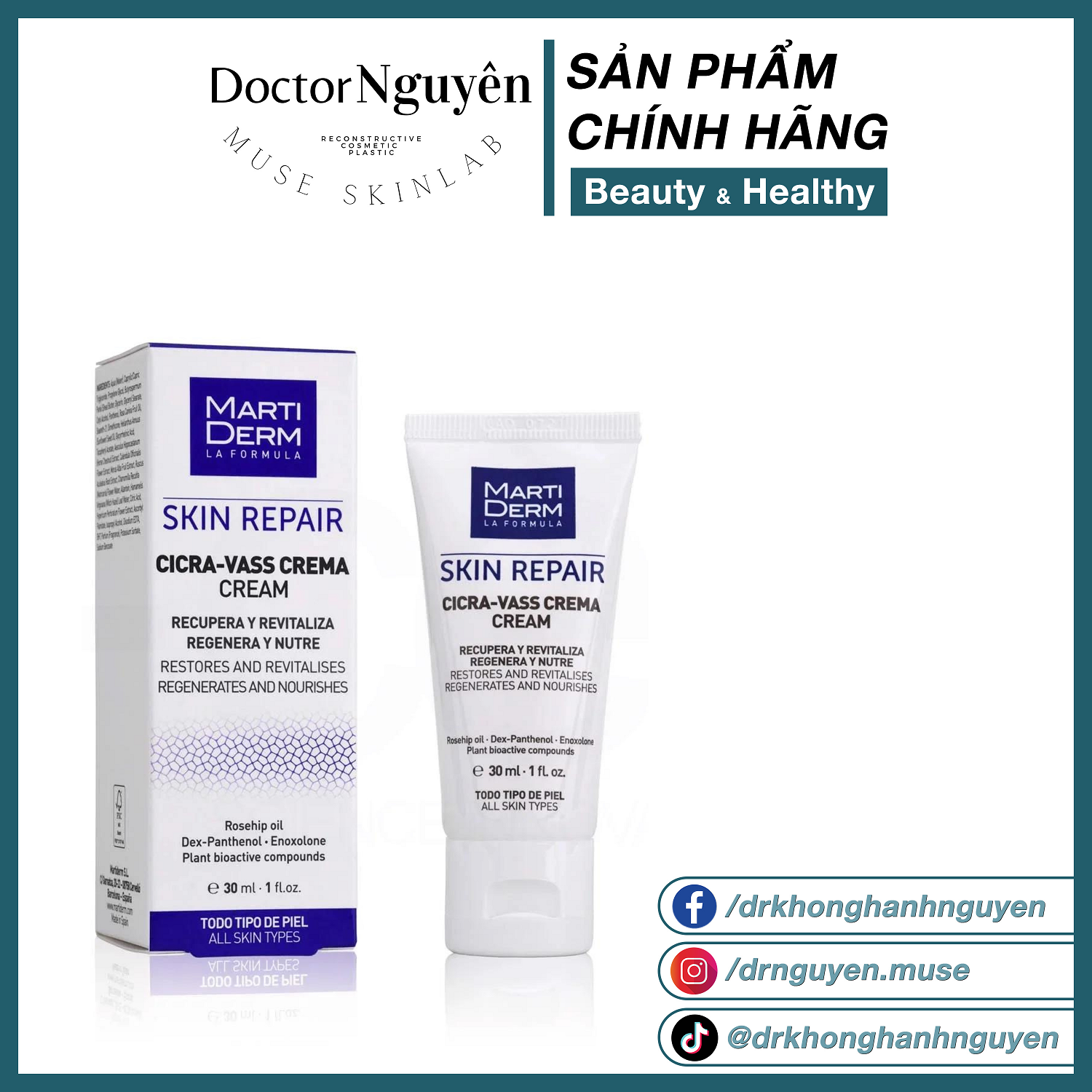 [HÀNG NHẬP KHẨU] Kem Dưỡng MartiDerm Skin Repair Cicra Vass Cream Tái Tạo Và Phục Hồi Da Nhạy Cảm (30ml)