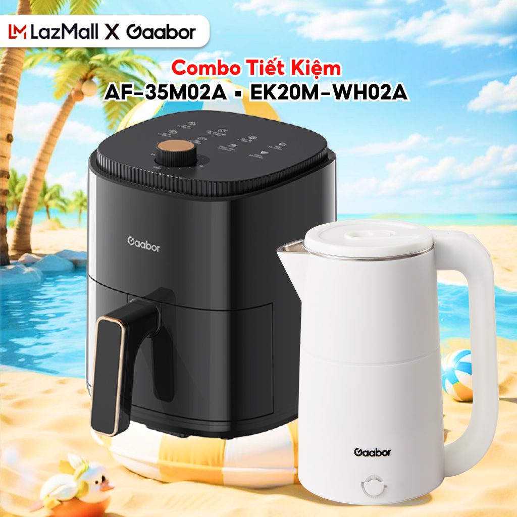 Combo 088 Nồi chiên không dầu 3.5L AF-35M02A và ấm đun siêu tốc 2L cách nhiệt an toàn EK20M-WH02A - Bảo hành 12 tháng 1 đổi 1