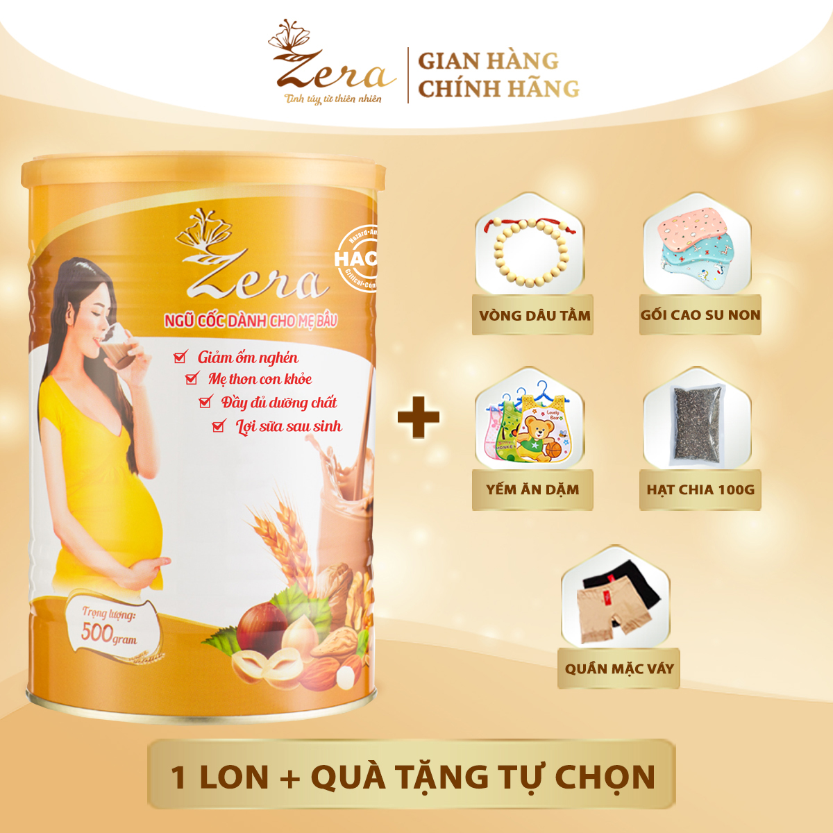 Ngũ Cốc Dinh Dưỡng Dành Cho Mẹ Bầu Zera - Đầy Đủ Dưỡng Chất - Giảm Nghén Hết Nôn - Mẹ Thon Con Khỏe -  Ngũ cốc bà bầu - Lợi Sữa - Sữa bầu (Lon)