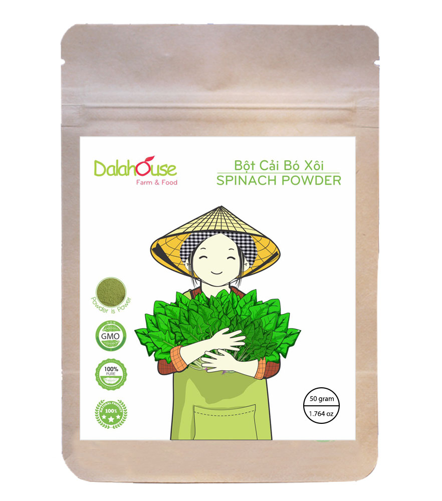 Bột Rau Bó Xôi Hữu cơ Dalahouse Nguyễn Chất Sấy lạnh, Pha uống, dùng nấu ăn, Bổ sung dưỡng chất cho cơ thể, Túi 50gr