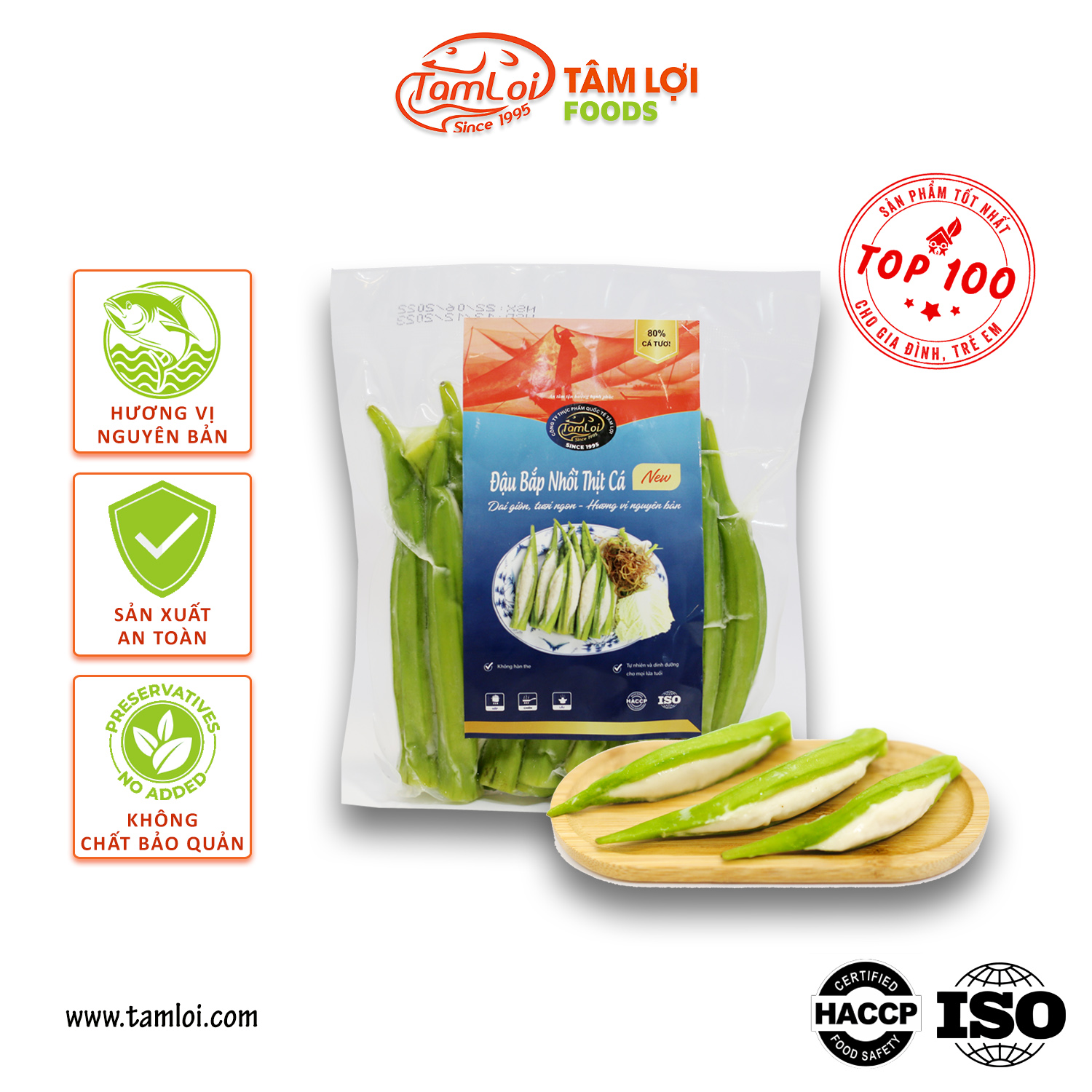 Viên thả lẩu - đậu bắp nhồi thịt cá tâm lợi, loại cao cấp - 200 gram - 500 gram