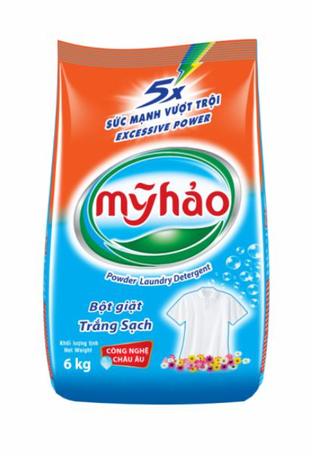 Bột giặt Mỹ Hảo Trắng Sạch 5X Sức Mạnh Vượt Trội 6kg