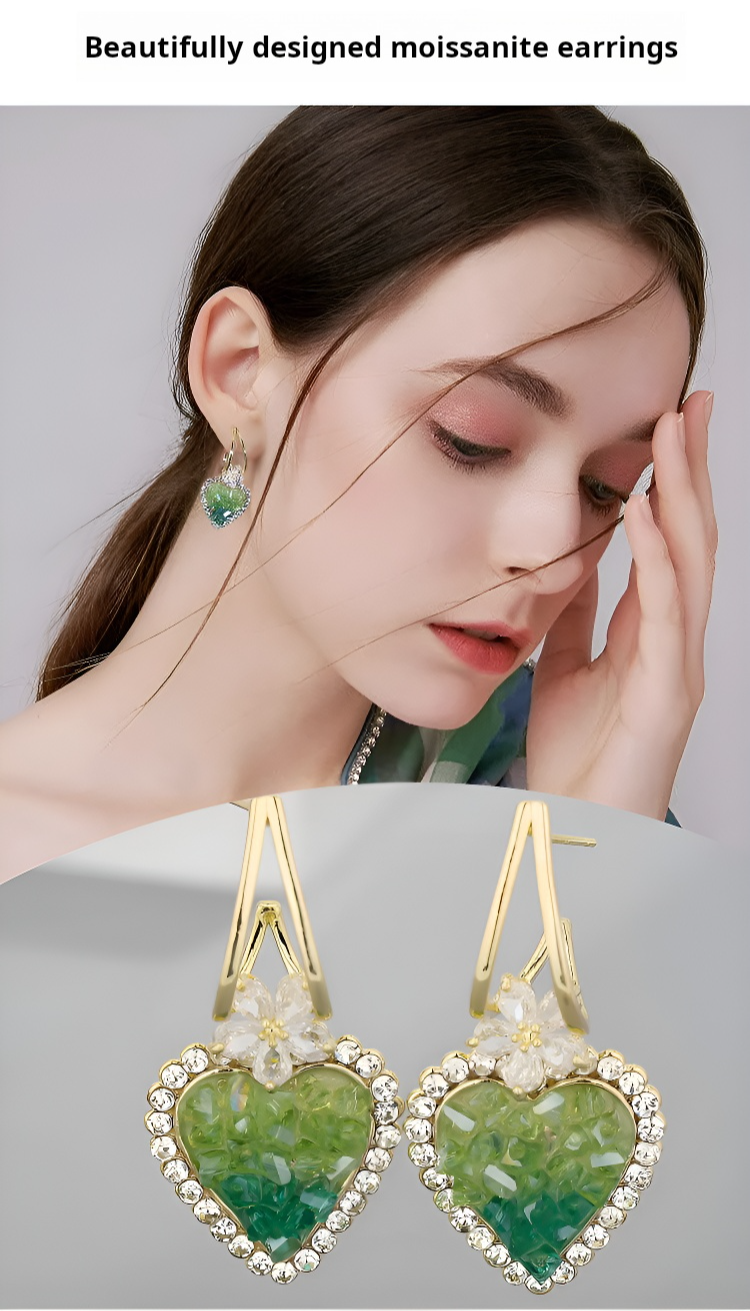 faqian Exquisite love earrings crystal moissanite earrings crystal love earrings