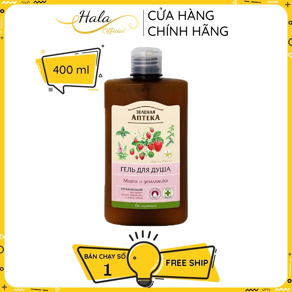✗◄ Sữa tắm dưỡng da Zelenaya Apteka chiết xuất Bạc Hà và Dâu Tây 400ml - BioTopcare Official