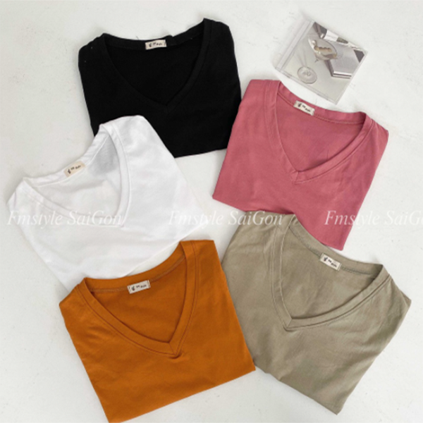 Áo thun trơn tay lỡ basic nữ, áo phông cổ V đẹp đi học ulzzang thời trang
