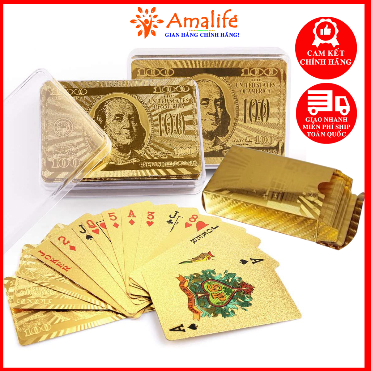 Bài Tây Mạ Vàng Cao Cấp Nhũ Vàng 24K – Bài Mạ Vàng Bằng Nhựa Dẻo PP Chống Thấm Nước An Toàn Hãng Amalife