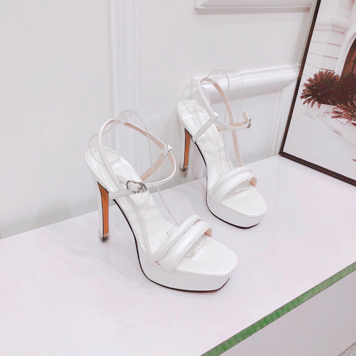 Sandal cao gót bản ngang mũi đúp chất da mềm mịn cao 12 phân Xăng đan cao gót