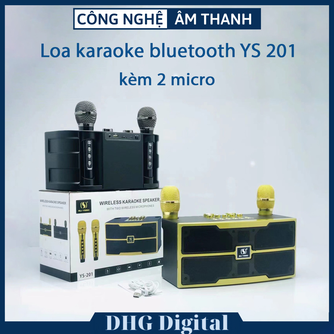 Loa karaoke bluetooth YS 201 kèm 2 micro Loa karaoke bluetooth YS 202 - Tặng kèm 2 micro không dây Loa Karaoke Bluetooth YS-202 Kèm Hai Micro Không Dây Loa bluetooth karaoke Su-Yosd YS-203 - Tặng kèm 2 micro