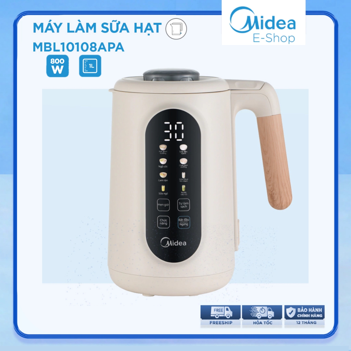 Máy làm sữa hạt midea mbl10108apa, dung tích 1l, công suất 800w