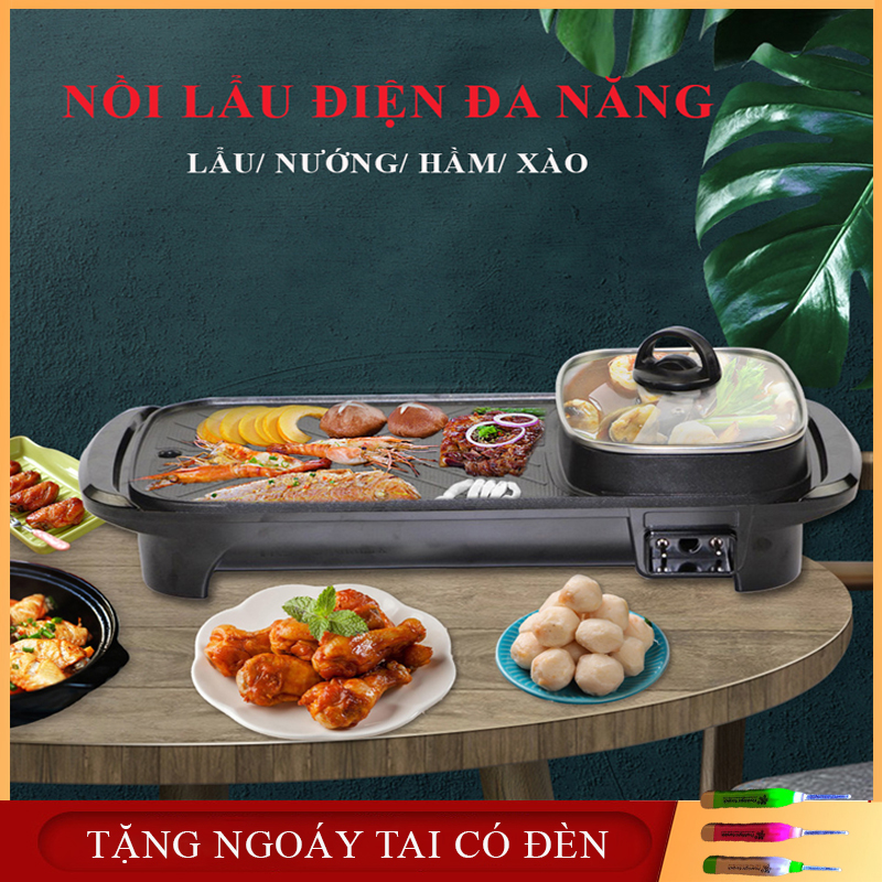 Nồi lẩu đa chức năng kiểu Hàn nồi lẩu, nướng, nồi lẩu không dính nồi to tiết kiệm điện. BẢO HÀNH 2 NĂM