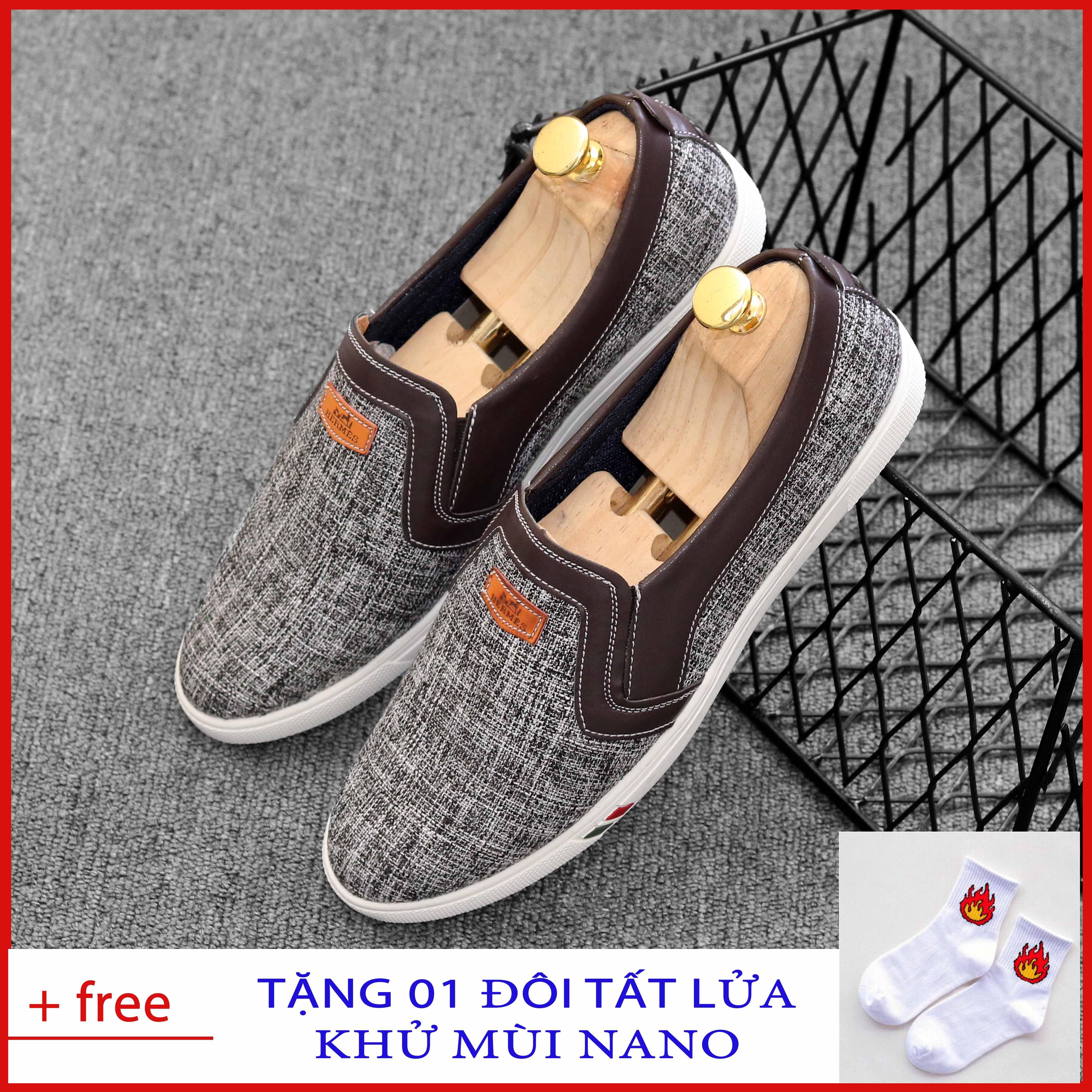 Giày lười, giày mọi vải nam Thoáng khí. Tặng 1 đôi tất khử mùi NANO