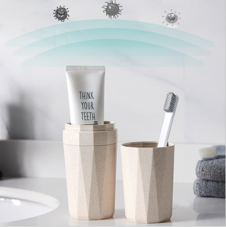 Bộ cốc 2 trong 1 lúa mạch đa năng uống nước, đánh răng, đựng bàn chải và kem đánh răng du lịch đa năng thân thiện môi trường - giao màu ngẫu nhiên