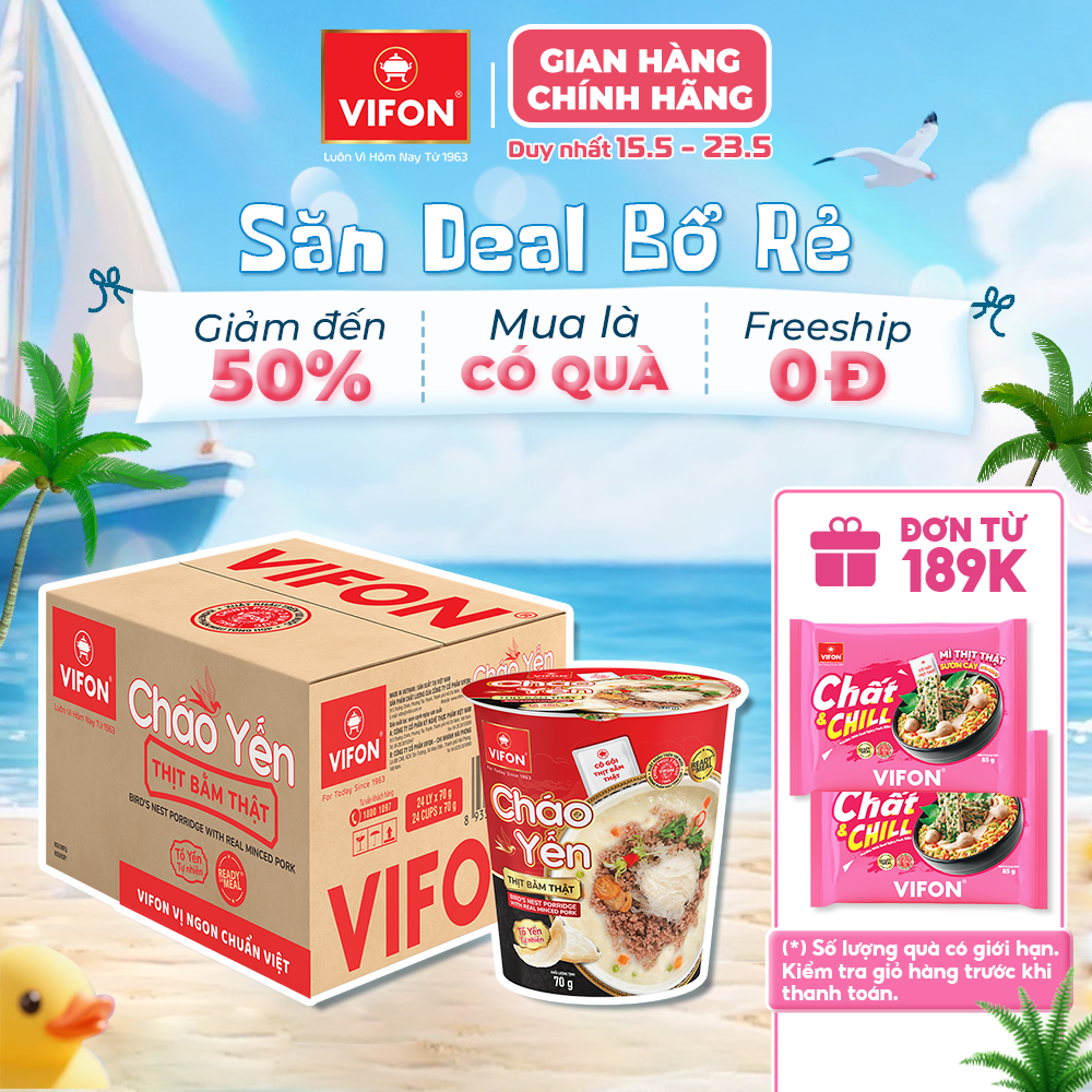 [VOUCHER HOT 15%] Thùng 24 Ly Cháo Yến Thịt Bằm/ Thịt Gà 70gr - Có Gói Thịt Thật, Đầy Đủ Dinh Dưỡng