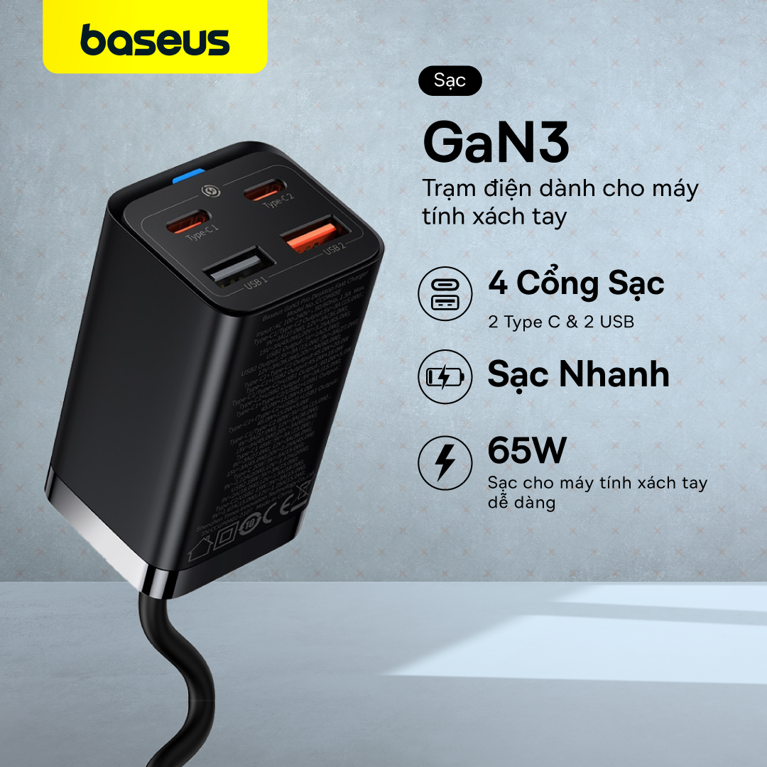 Bộ Sạc nhanh 4 Trong 1 65W GaN3 Sạc Nhanh Máy Tính  Củ Sạc Bộ Chuyển Đổi 4 Trong 1 Cho Máy Tính Bảng Xiaomi Samsung Iphone Huawei