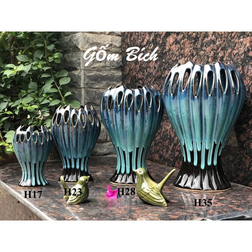 Bình hoa lọ hoa bàn tay phật men hỏa biến xanh dương - gốm sứ bát tràng - - trung hanh bat trang ceramics